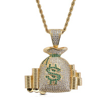 Blingbling Hip Hop $ Brieftasche Anhänger Halskette Schmuck, Kupfer vereist Zirkon Gold Silber Anhänger Halskette Geschenk für Männer Frauen Liebe